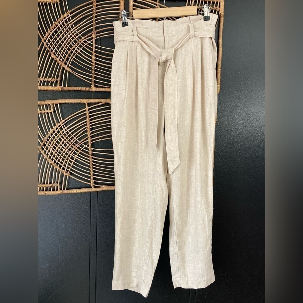 NWT LOFT Rayon Linen blend elastic waist pleated pants ruffle accent tie belt